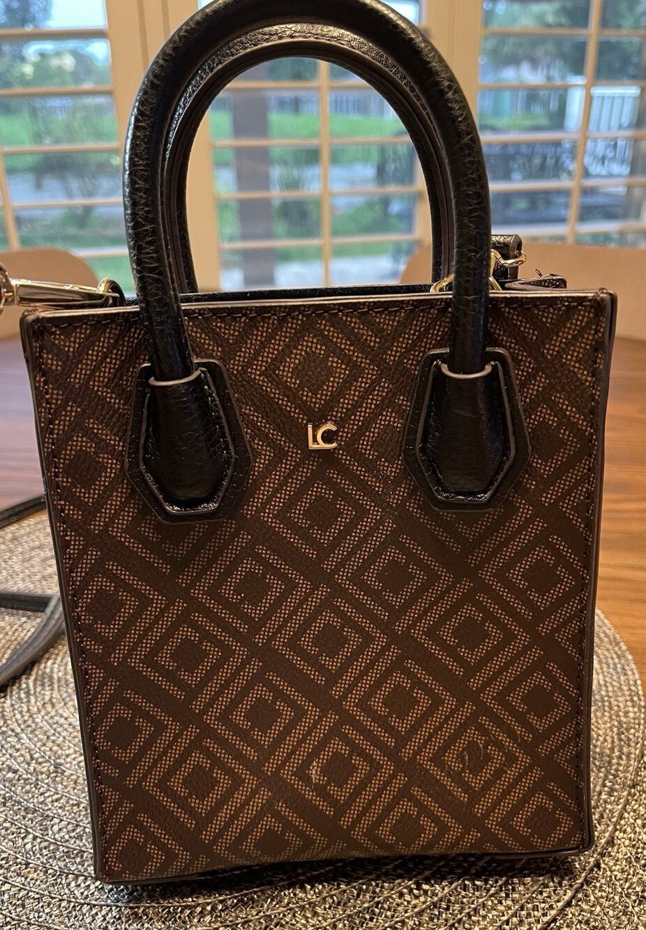 Liz Claiborne Compact Crossbody Bag in Geometric Brown And Black
